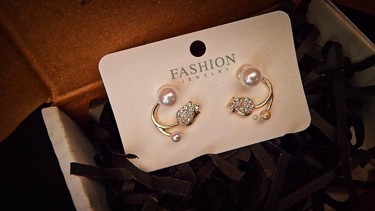 Premium Korean Crystal Tulip Pearl Front-Back Earrings
