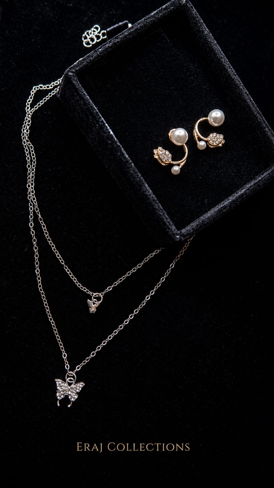 2-Piece Luxury Korean Jewelry Set (Butterfly Necklace + Tulip Earrings)