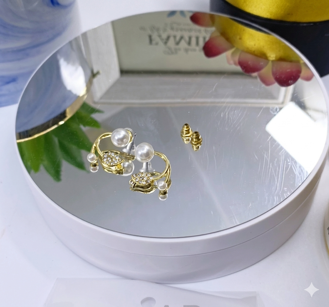 Premium Korean Crystal Tulip Pearl Front-Back Earrings
