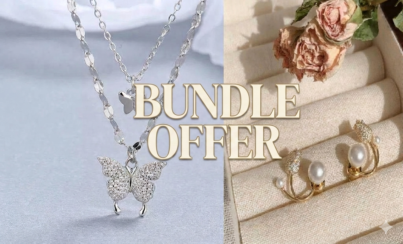 2-Piece Luxury Korean Jewelry Set (Butterfly Necklace + Tulip Earrings)